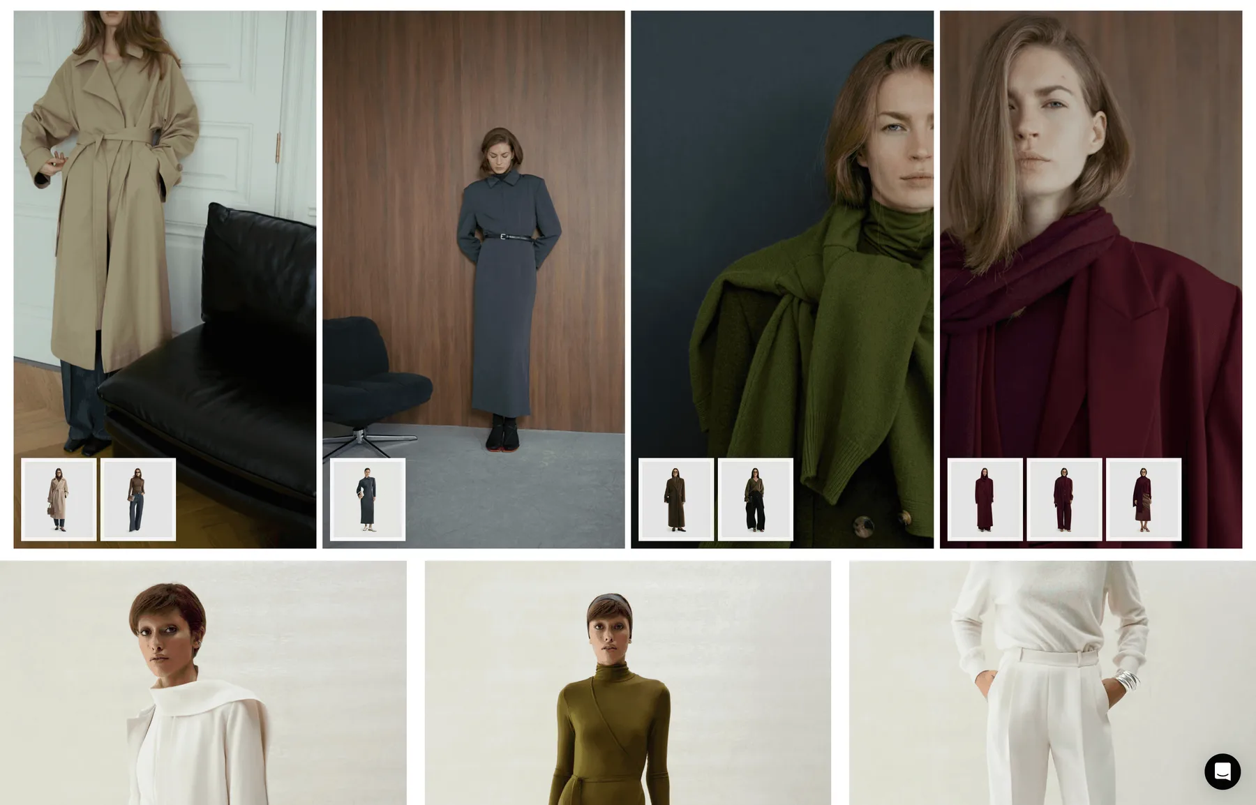 Bouguessa lookbook grid — campaign photography with the products worn in each shot pinned as thumbnails