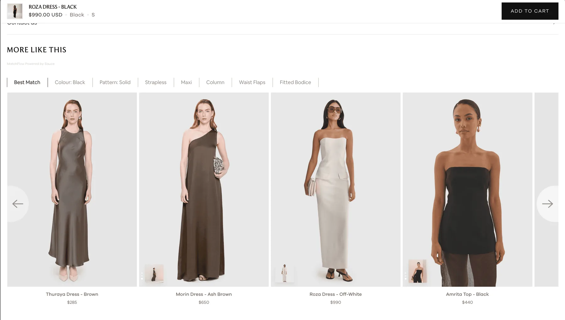 Attribute-filtered recommendations — facets drawn from the garment