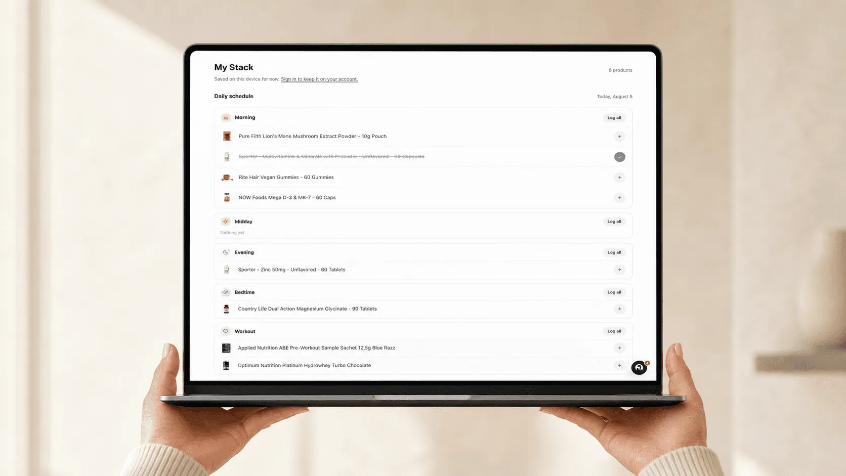 My Stack — schedule and timing UI in the storefront